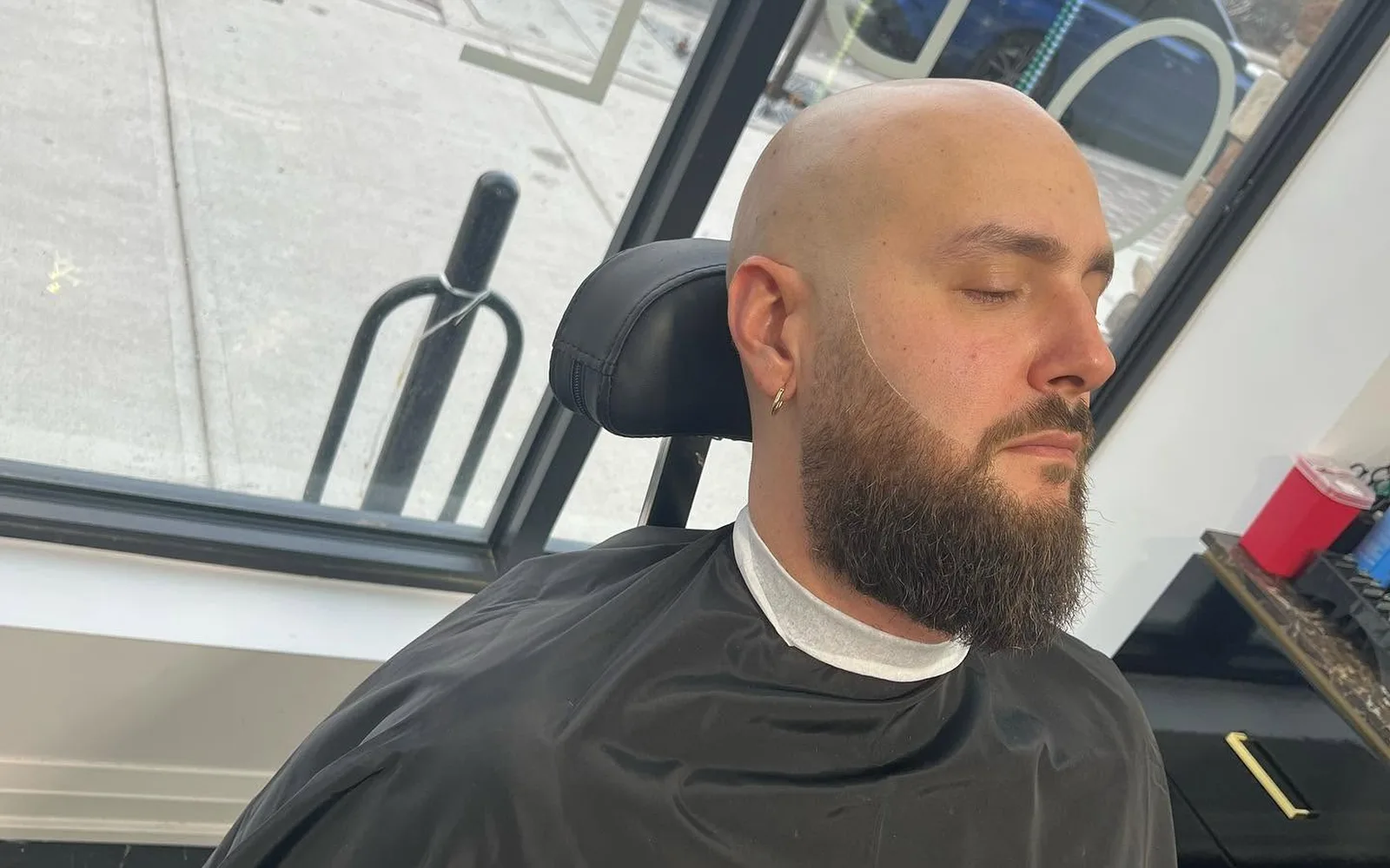 Full beard with clean edges after grooming