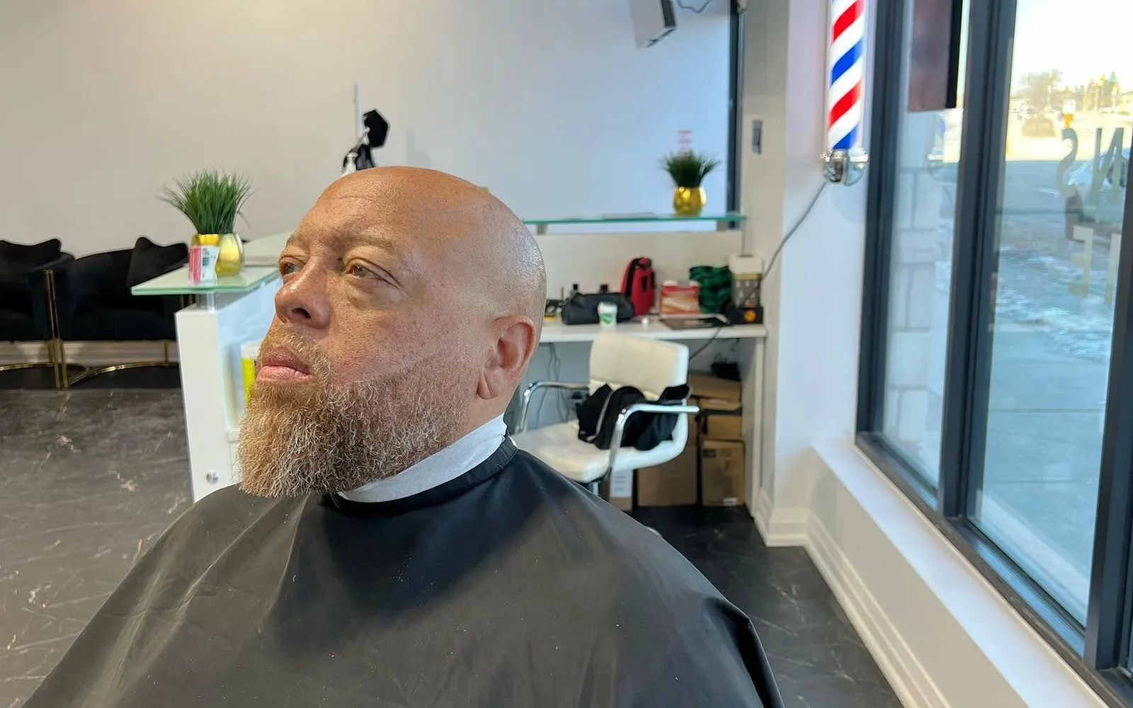 Profile of a styled beard and haircut at S Blends