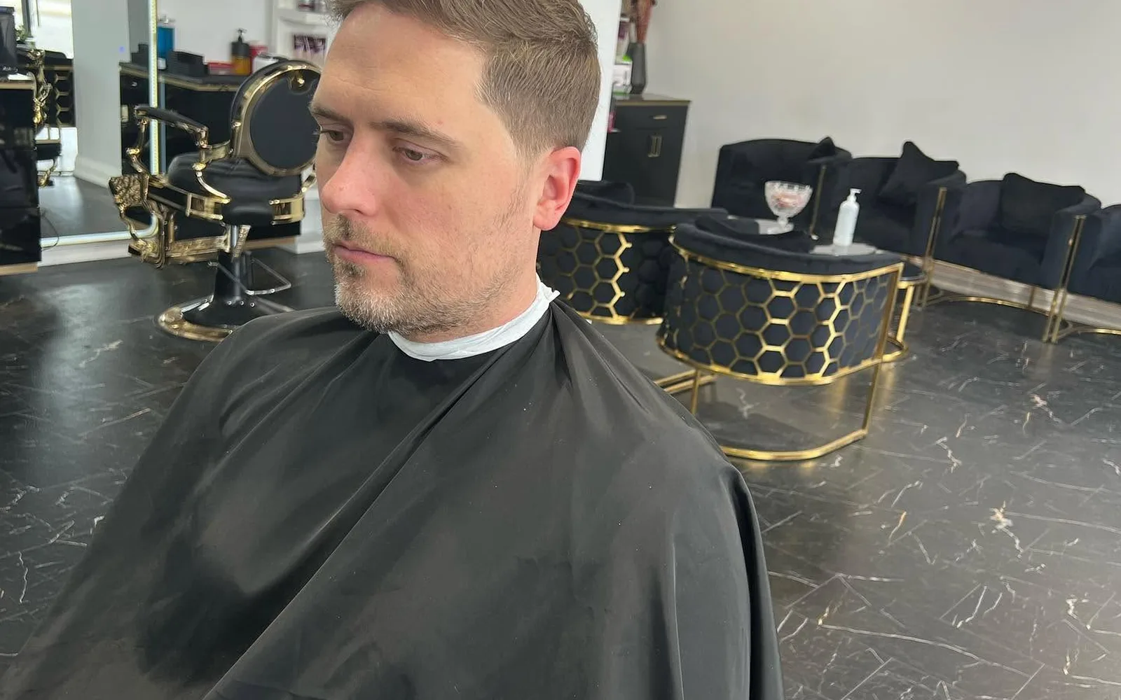 Classic men's haircut on a client in the chair